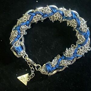 Guess Silver Tone Chain with Blue Ribbon Bracelet with Triangle Charm
